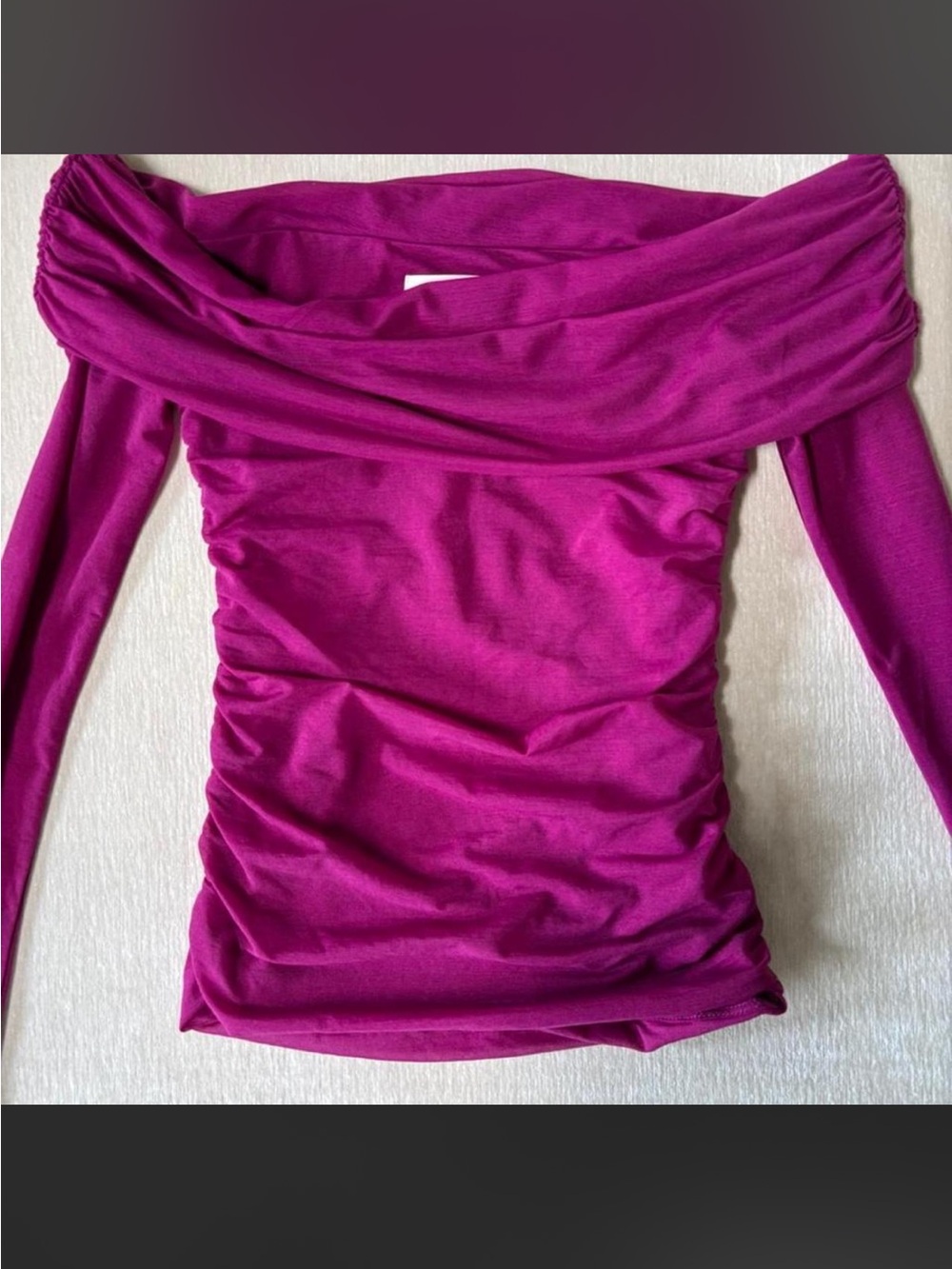 Open Edit Off-Shoulder Ruched Long-Sleeve Top - Magenta - Picture 2 of 6